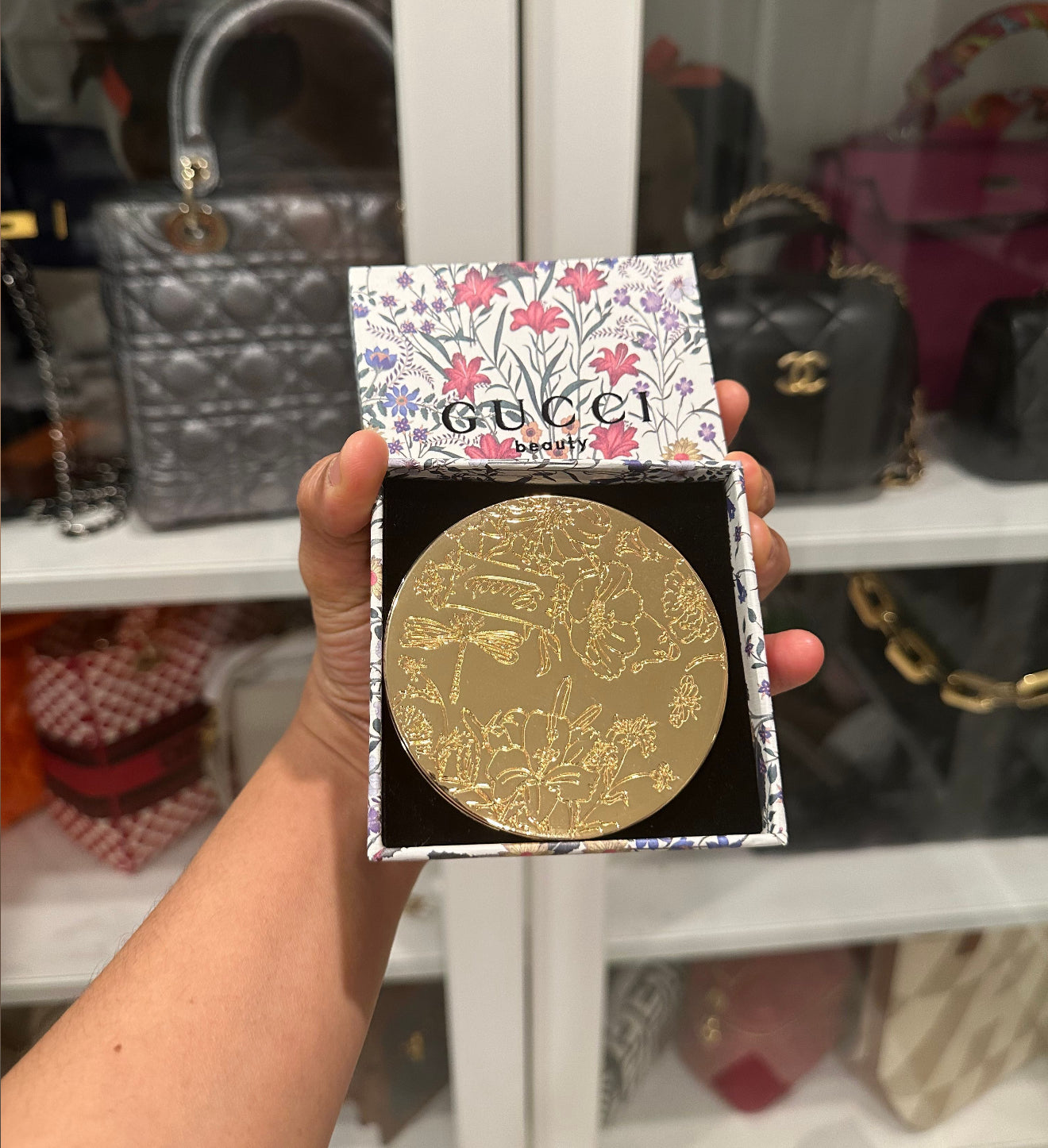 Gucci Floral Compact Mirror Gold